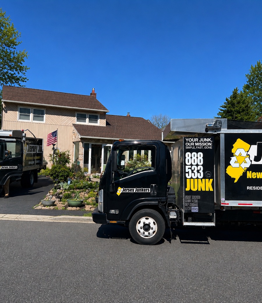 Jersey Junkers crew at a built-in cabinet removal