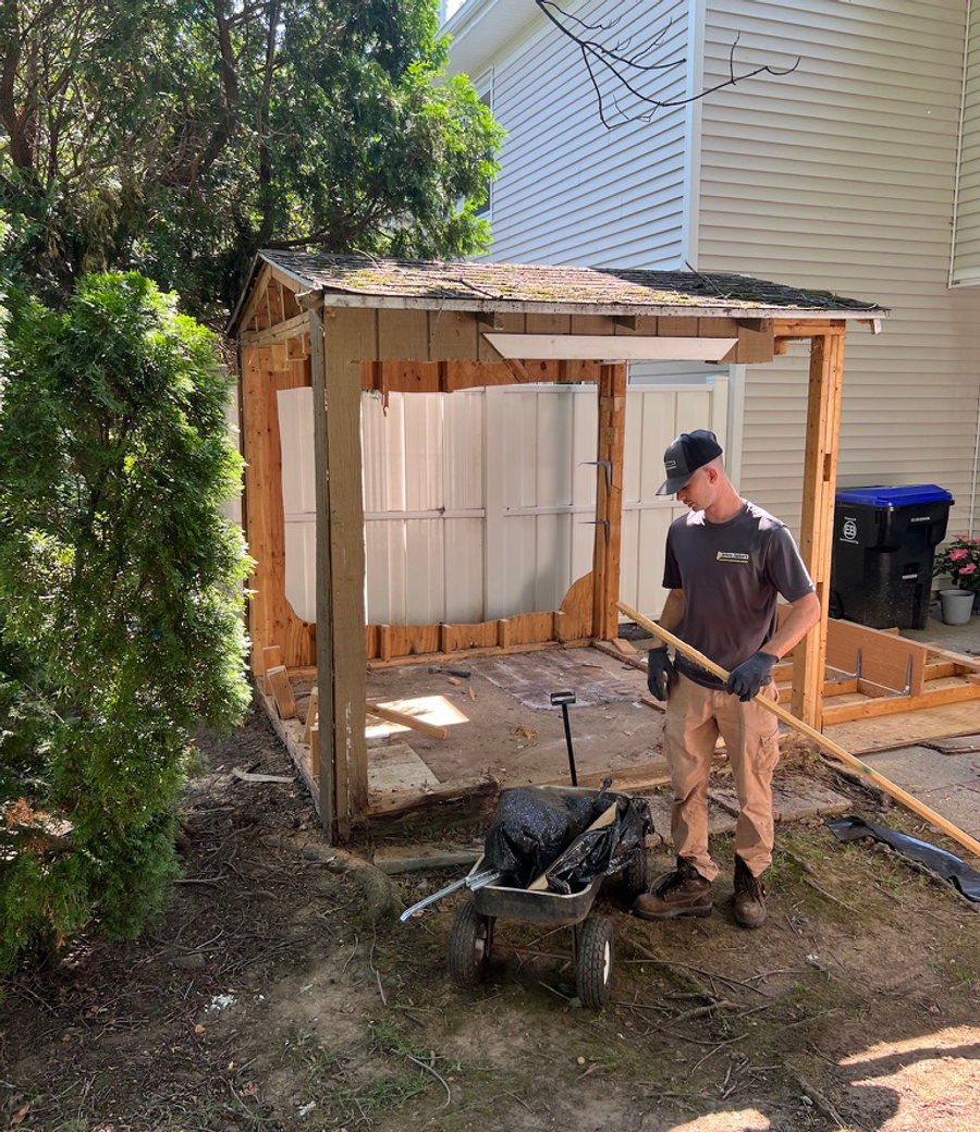 Jersey Junkers crew at a shed removal