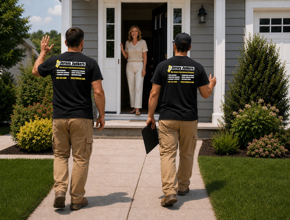The Jersey Junkers crew arriving at a customer's front door